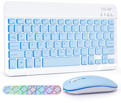 LAMA 7 Colors Keyboard and Mouse for iPad/Windows/Android, UK Layout | Backlit Rechargeable Keyboard and Mouse with 13 Shortcuts, iOS/Windows/Android Multi-System Switch, Quiet Scissor Keys