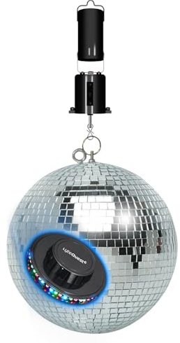 Boule à Facettes Argentée 40cm FXLab avec deux points de suspension - Mirroir Poli + Moteur à piles, Lumière OVNI