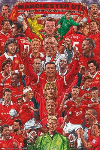 Grupo Erik Manchester United Legends Fußball Poster Kunstdruck | Poster Deko Wohnzimmer oder Deko Schlafzimmer - Deko Zimmer - Größe 61 x 91 - Offizielle Fanartikel