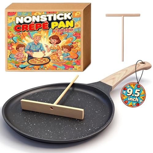 eieioo Crepe Pan, 9.5 Inch Griddle Pan, Nonstick Flat Skillet Dosa Tawa Comales Para Tortillas Pancake Pans, Nonstick Crepe Pans for All Stoves (9.5 Inch)