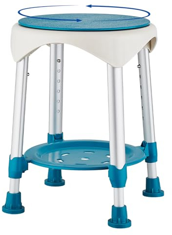 KSITEX Shower Stool for Inside Shower, Upgrade Swivel Stool Shower Chair for Elderly Seniors Adult Disabled, 360° Swivel Shower Seat for Bathroom 6-Level Adjustable Height Bath Chair Shelf