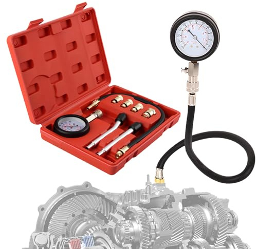 Kit de Probador de Compresión, yisight Comprobador de Compresión, Manómetro de Herramientas 0-20 kg/cm²- 0-300 PSI con 4 Adaptación M10 M12 M14 M18, para la Prueba de Coche, Motor de Gasolina (rojo)