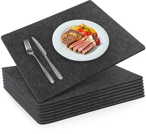 SOSMAR Pack of 8 Premium Felt Placemats, 44 x 32 cm, Washable Place Mats, Made of 4 mm Thick Felt, Place Mats, Coasters for Dining Table, Table Mats (8 Pieces/Anthracite)