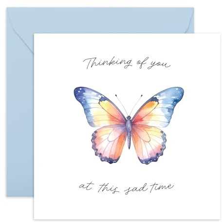 Trauerkarte – Thinking of You, Schmetterlings-Design – Trauerkarte für Verlust, Trauer oder Beileid – Unterstützung für geliebte Menschen, Cousin, Nachbarn, Kollegen, Freund, Ihn, Sie – leere
