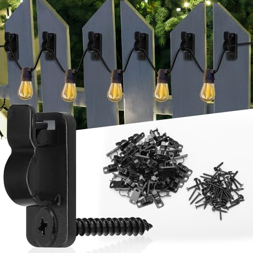 Nakutita 60 Pack Fence Hooks for Outdoor Lights, Screw-in Hooks Outdoor String Light Clips for Hanging Garden Lights, Fairy Light Hooks for Fence Decorations