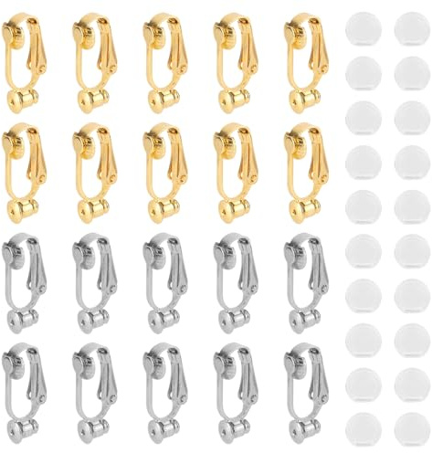 20 Stück Ohrclip Konverter, Gold und Silber Ohrclips Ohne Ohrloch mit 20 Silikon Ohrpolstern Bequeme Ohrringverschlüsse für Frauen