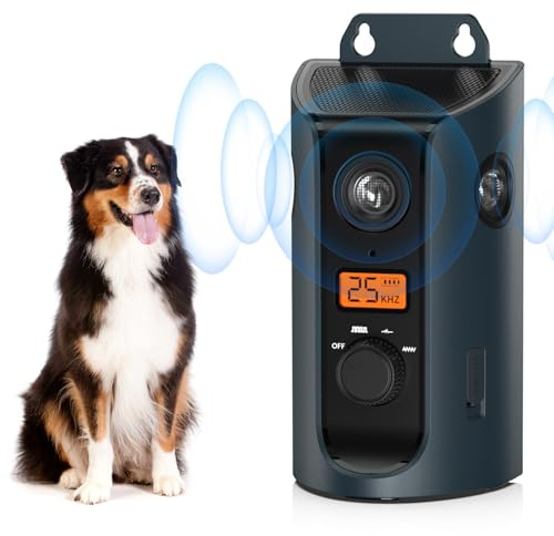 Anti Bell Gerät Hunde Solarbetriebener,50FT Antibell für Hunde,3 Ebenen Ultraschall Anti Bell Gerät,Automatisch Anti-bell-mittel für Hunde für Kleine Große Hunde,Bellschutz für Außenbereich MitDisplay