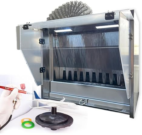 Cabina di verniciatura for aerografo, tavolo da lavoro portatile for hobby, cabina di verniciatura for aerografo con sistema di aspirazione dell'aria a tenda d'acqua, banco da lavoro da 48 * 32 cm