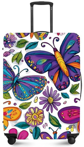 FOREVER QUEEN Colorful Butterfly Luggage Cover Suitcase Protector Suitcase Cover Anti-Scratch,Stretchable Bag Cover Washable Durable Polyester