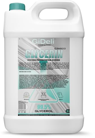 GiDeli Växtbaserade 99,5 % glycerin 5 x 5 L – Färglös och luktfri för tvålar, krämer och schampon – vegansk och ren glycerin flytande för hud, hår och kosmetika – glycerol för gummivård och fönster