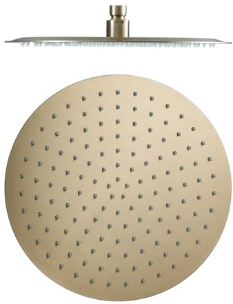 Duschkopf Regendusche 12 Zoll, Runden Regenduschkopf 30x30cm, 304 Edelstahl Kopfbrause Durable, Selbstreinigende, Installierbar an der Wand Oder Decke, Gebürstetes Gold
