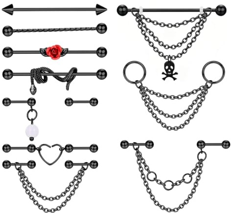 XSDSLS 14G 16G Industrial Piercing Edelstahl Industrial Piercing Bars Ohrringe für Knorpel Helix Piercing für Damen Scaffold Barbell (Schwarz)