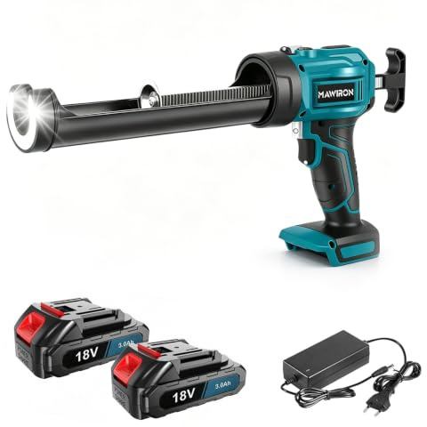 Batteridriven patronpistol med 2 x 3 000 mAh batteri, elektrisk patronpress med LED-ljus och 4 hastigheter, för 300 ml patroner, tätning, spatlar