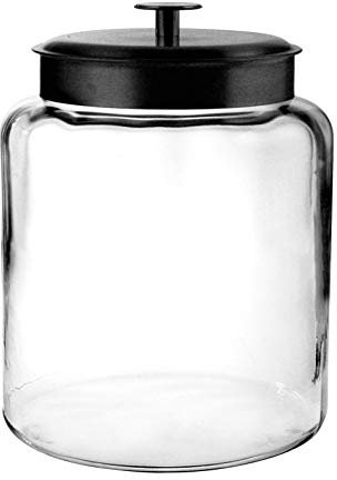 Anchor Hocking 2 Gallon Montana Glass Jar with Lid (2 piece, black metal, dishwasher safe)