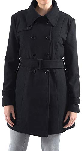 alpine swiss Keira Damen Schwarzer Woll-Zweireiher Trenchcoat XL