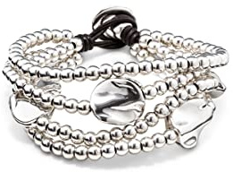 Uno de 50 Classics PUL0854MTLMAR0M - Bracciale da donna in pelle placcata in argento, con perla e argento, 17 cm