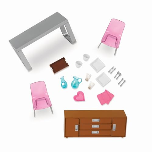 Lori Ensemble de salle à manger pour mini poupées – Meubles de maison de poupée pour poupées de 15,2 cm – Table, chaises, accessoires – Jouets pour enfants – 3 ans et plus – Ensemble de salle à manger