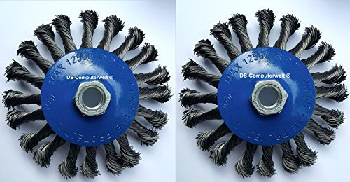 DS-Computerwelt® 2 Kegelbürsten Ø 125 mm gezopfte Schleifbürste M14 x 2 Drahtbürste aus Stahl für Metall, Eisen, Legierter Stahl, Aluminium, Edelstahl