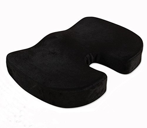 JUWENIN Coccyx Cojín ortopédico cómodo Pro de espuma viscoelástica para silla de escritorio de oficina, asientos de auto y estadio deportivo (estándar, negro)