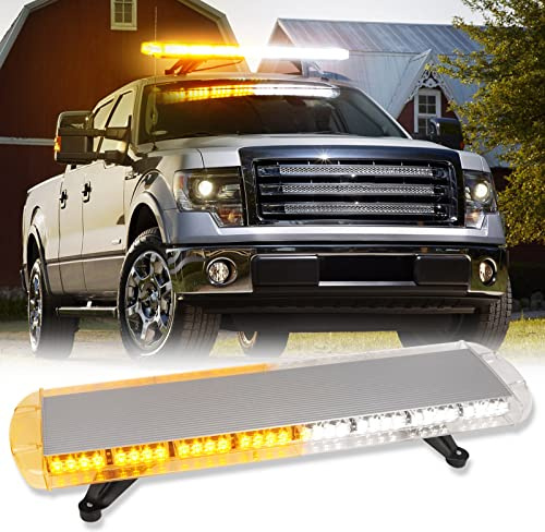 SMALLFATW 38 72 LED Strobe Light Bar Rooftop Emergency Warning Safety Light Bar High Intensity Flashing Traffic Security Lightbar for Tow Trucks Construction Vehicle Snowplow (Amber/White)
