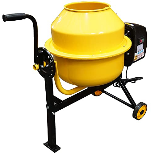 Electric Cement Mixer Concrete Portable RocwooD 70 Litre 220W Drum Mortar Plaster Workshop Site Handle Heavy Duty Easy Load Mix Tool Stand Building Tilting
