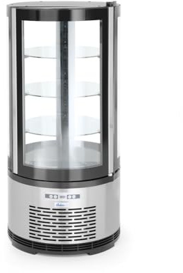 HENDI Kühlvitrine, Kuchenvitrine, 2/6˚C, automatischer Abtauung, Inklusive 3 verstellbaren Glasböden, Helle LED-Beleuchtung an 2 Seiten, 100L, 230V, 210W, ø480x(H)1030mm