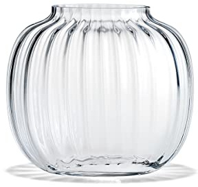 Holmegaard Ovale Vase H17.5 Primula optisches Muster mundgeblasenem Glas, klar