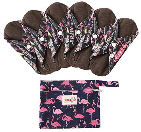 7 Stück/Set Waschbare/Wiederverwendbare Slipeinlagen mit Holzkohle Absorbency Menstruation-Pads Waschbare Stoffbinden, Wiederverwendbare Binden (Mittel- 25cm /10 inch, Schwarz)