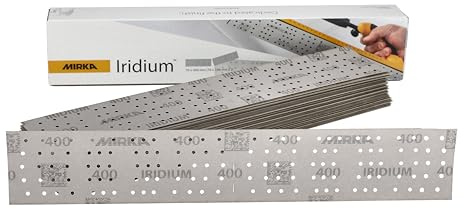 Mirka Schleifpapier Iridium 70x400 mm Grip 140 Loch Korn 400 50 Stk | Premium-Schleifpapier mit mittiger Perforation Klett Korn 400 ideal für Lack Spachtel Grundierung Holz Stahl Kunststoff