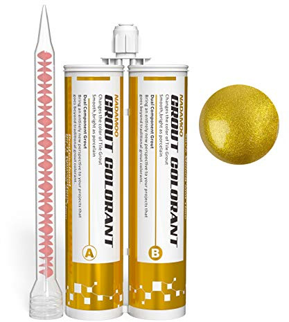 NADAMOO Epoxy Grout Glittering Gold, Dual Tubes Waterproof Tile Grout 19oz 400ml, Restore Tile Grout Line for Shower Bathroom Wet Room Kitchen, Caulk Gun NOT Included