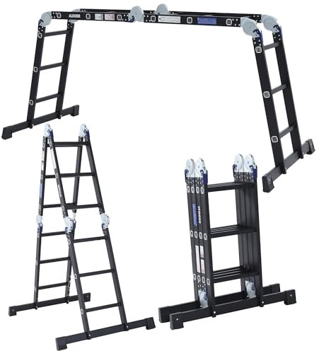 ALDORR 4x3 Profesional Klappleiter mit Plattform - Hochwertiges Aluminium - Vielseitig einsetzbar - Tragfähigkeit bis 150 kg - Zusammenklappbar - Sicher und Zuverlässig (EN131) - Ausziehbare Leiter