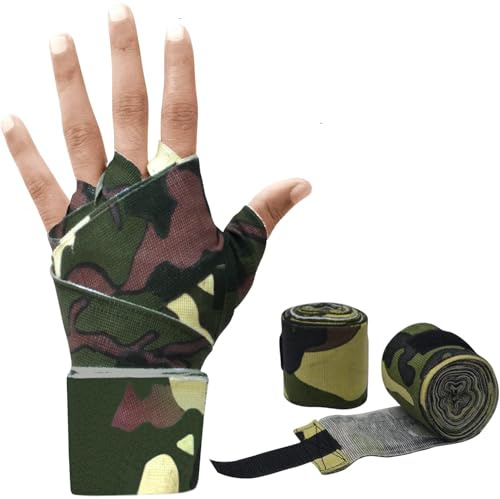 Fasce per le mani da boxe, bende, guanti interni Chiusura extra larga, protezione per il pugno del polso per uomini, donne e bambini, boxe MMA, allenamento fitness in palestra (verde camo)