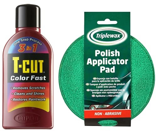 T-Cut Dark Red Scratch Remover Color Fast Paintwork Restorer Car Polish - 500ml plus a Wax Applicator Set with Handle * 13 Colours Available