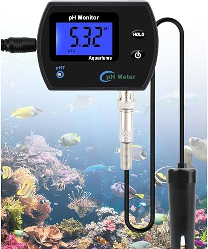 Telituny Aquarium pH Wert Messgerät, PH-990 Tragbares pH-Meter, pH Messgerät Wandmontage Wasseranalysator, Wasserqualitätsmonitor Tester LCD-Display BNC-Schnittstellensonde für Aquarien, Hydrokultur
