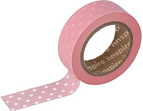 INNSPIRO Ruban masking tape Washi rose avec pois 15 mm x 10 m Série Floral