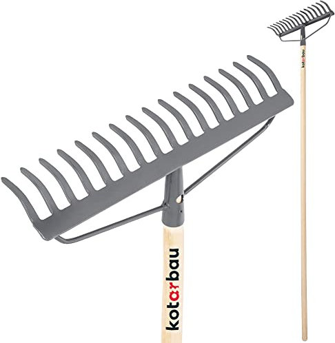 KOTARBAU® Rechen aus Metall mit 16 Zinken mit Holzstiel Gartenrechen mit verstärktem Kopf Gartenharke Stahlrechen Rechen für Laub und Gras Steinrechen Laubrechen Rasenrechen Gartenwerkzeug Gartenharke