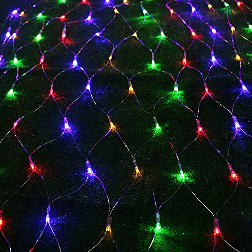 Yakimz 200 LED Lichternetz, 2x2M Lichterkette Netzlicht, LED Lichtervorhang mit 8 Modi und Speicherfunktion, IP44 Wasserdichte Lichterkette Netz für Innen und Außen（Bunt）