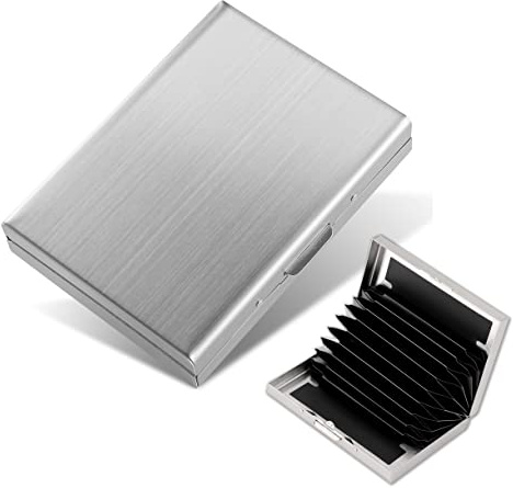 YILANDI RFID-Kreditkartenhalter, schmal, Kreditkartenetui, Metall, Kreditkartenschutzhülle mit 10 Kartenfächern, tragbares Kartenetui, Visitenkarten-Organizer für Damen oder Herren, Silber, silber,