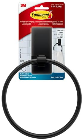 Command Hand Towel Holder Matte Black with Water Resistant Command Strips, Rust Resistant Bathroom Organizer, Holds up to 5 lbs