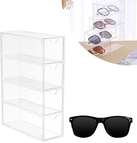 YIDM Sonnenbrillen Aufbewahrung Aufbewahrungsbox für Brillen Acryl Klarheit Sonnenbrillen Brillenorganizer Verdickter Brillenbox mit 4 Schubladen für Brillen, Sonnenbrillen und Lesebrillen