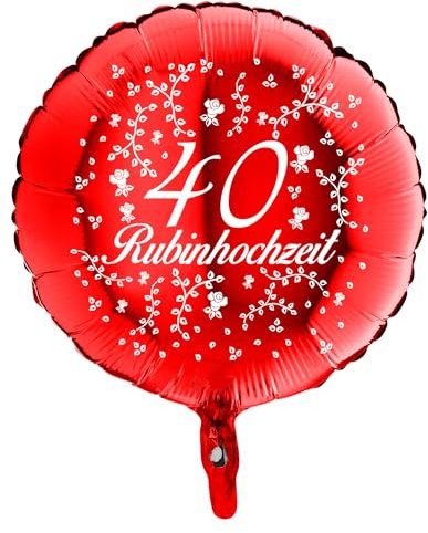 Herzballon Folienballon 40 Rubinhochzeit, ca. 45 cm