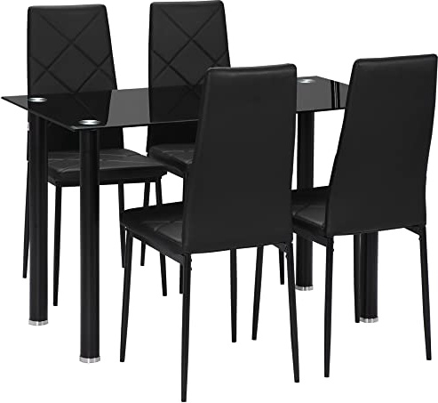 HOMCOM Ensemble de Table à Manger avec 4 Chaises, 5 Pièces Cuisine, Noir