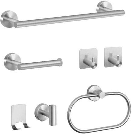 7-Teiliges Badezimmerzubehör-Set, Edelstahl Badezimmer Eisenwaren Set in Silber Badezimmer Turm Rack Set Wand montiert umfasst 40cm Handtuchhalter Toilettenpapierhalter Handtuchring Handtuchhaken