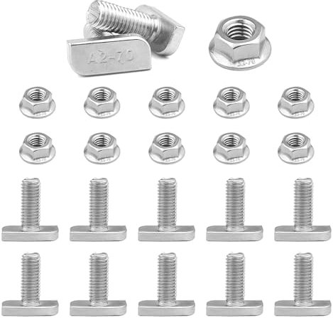 GGXZHT 10 Pezzi Viti a Testa Martello M8 x 20 mm, T Bolt Vite Bullone Con Dadi a Flangia M8 Viti per Moduli in PVC, Profilo in Alluminio Fotovoltaico, Serra, Fotovoltaico, Guida di