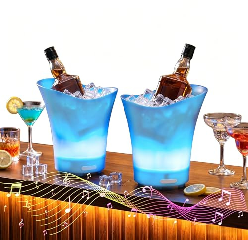 Kensbro Cubitera LED de 5 L, 2 Enfriadores de Champán, Enfriador de Champán con Cambio Automático de Color RGB, Resistente al Agua, Enfriador de Botellas, Enfriador de Cerveza, para Fiesta/Hogar/Bar