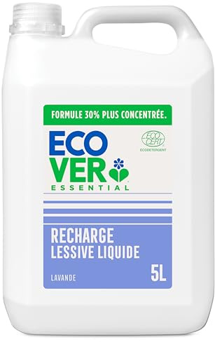 Ecover Essential Lessive Universelle Lavande, Bouteille Recharge 5L