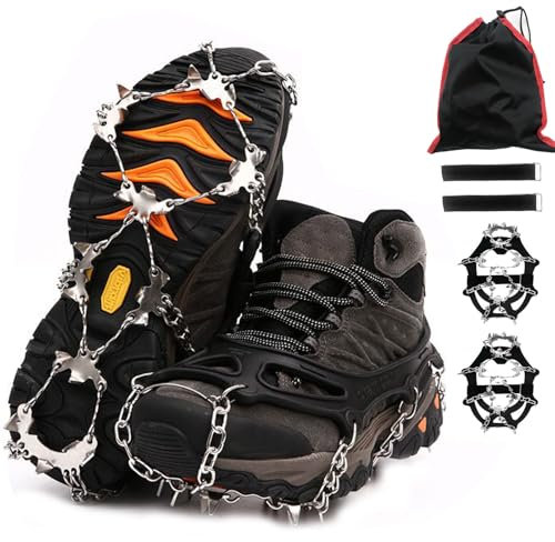 Steigeisen für Bergschuhe mit 26 Zähne, Verdickte Grödel für Wanderschuhe, Schuhkrallen aus Edelstahl Anti-Rutsch Schuhspikes für Mann Frau Erwachsene Fit für Wandern Trail Running Trekking (XL)
