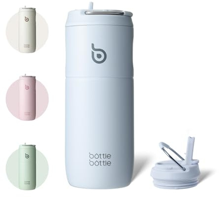 Termosflaska i rostfritt stål med sugrör 500 ml, läckagesäker sportvattenflaska, perfekt för skola, kontor, vandring och utflykter, BPA-fri (blå)