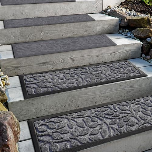 Aucuda 2er Set Stufenmatte Außen aus Gummi, 76 x 22 cm Wetterfeste & rutschfeste Treppenstufen Matten, Anti-Rutsch Wärmedämmung Gummimatten für Outdoor, Frühling Antirutschmatten Graue Treppenmatte.