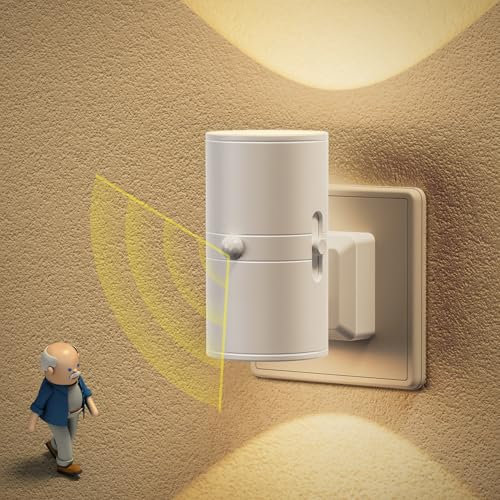 JandCase Luz Nocturna con Sensor de Movimiento, Luz Nocturna Enchufe Brillo Ajustable 0-100 lm, 3 Modos (ON/AUTO/OFF), Luce de Noche Infantil 3000K Blanco Cálido, Lampara Noche Enchufe para Pasillos